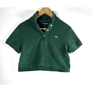 Rowing Blazers Polo Top Womens Small Green Cropped Terry Cloth Organic Cotton